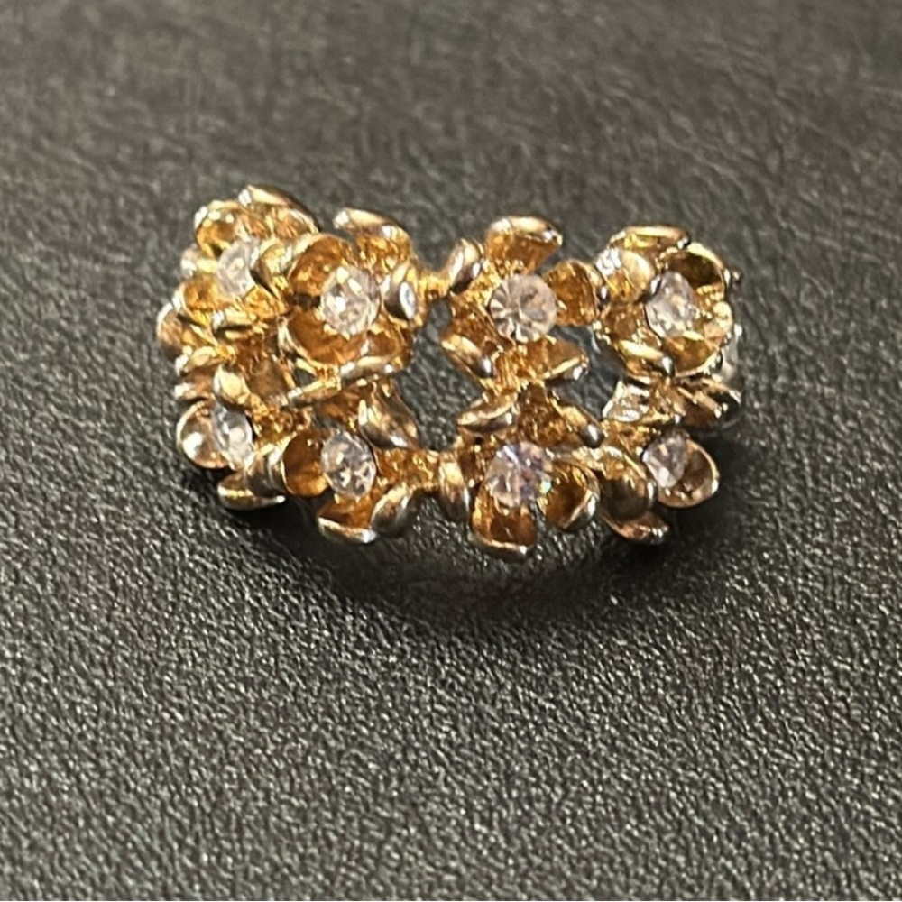 Double Row Flower Gold-Tone Post Back Rhinestone Adorned Earrings - Picture 6 of 8